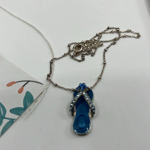 🏖️ Vintage Italy 925 Sterling Silver Blue Flip Flop Pendant Necklace - Picture 9 of 12